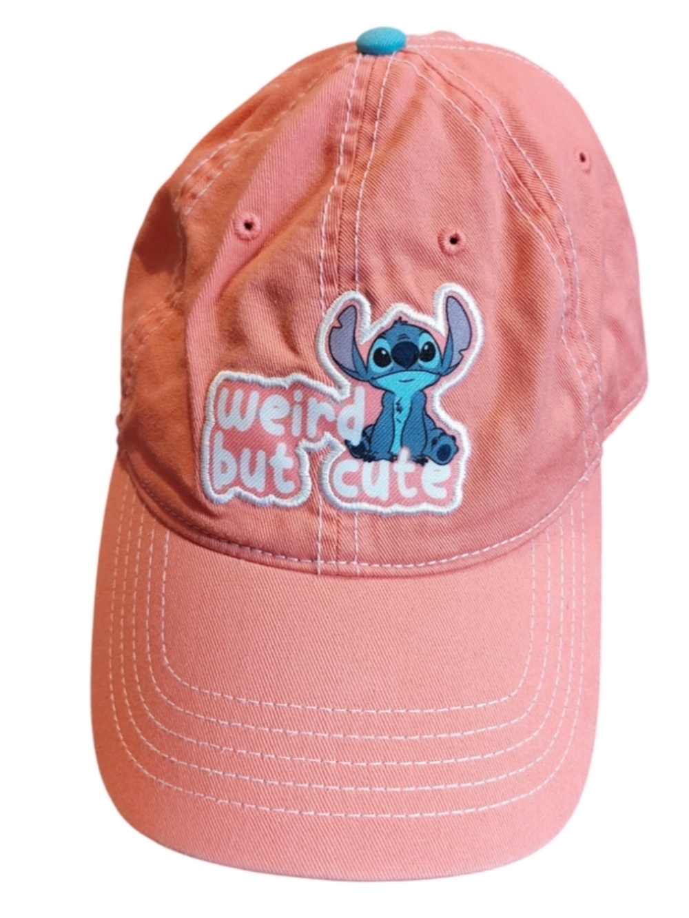 Coral Pink Baseball Cap with Blue Stitch Patch